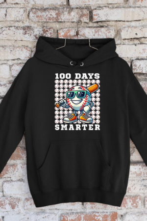 100 Days Smarter Baseball Bat 100 Days of School Boys Kids Hoodie