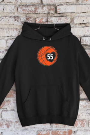 #55 Number 55 in Heart - Basketball Player Cute Graphic Hoodie