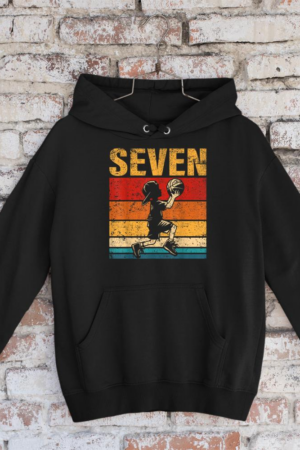 7 Year Old Basketball Boy Birthday Vintage 7th Birthday Hoodie