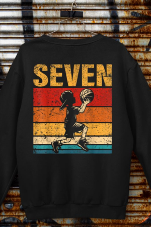 7 Year Old Basketball Boy Birthday Vintage 7th Birthday Sweatshirt