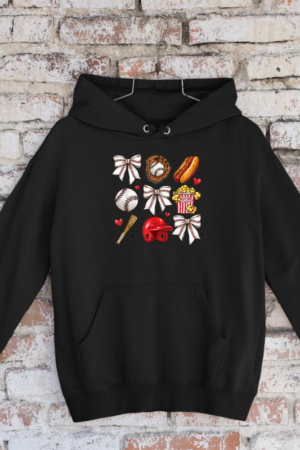 Baseball Bow & Game Day Snacks Retro Sporty Cute Athletic Hoodie